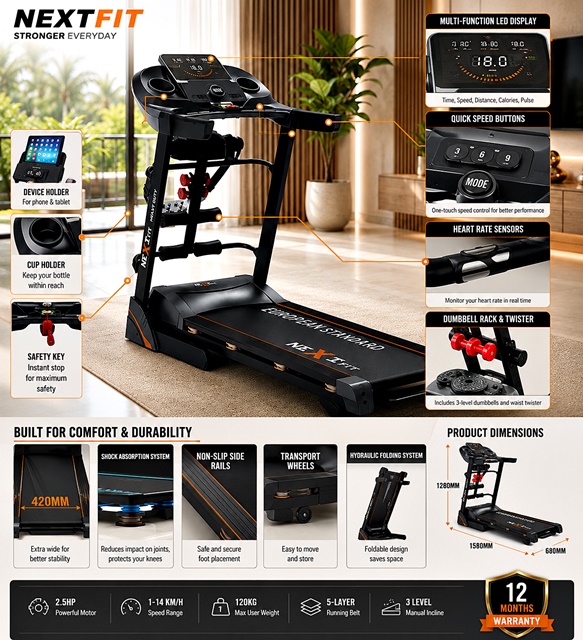 Nextfit 3HP Multifunctional Treadmill - Image 4